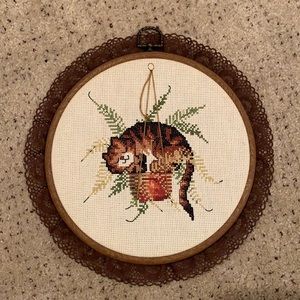 vintage cat planter needlepoint wall art